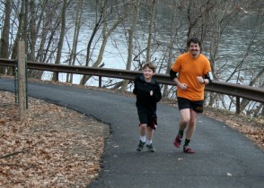 Bryce Running up the hill in his first 5k! ~ 2.7 miles into it!