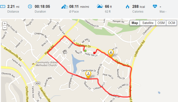 I actually started and stopped where the green dot is.  I think I got gyped a tenth of a mile..