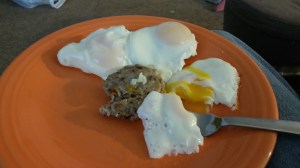Homemade chicken sausage with over-easy eggs!
